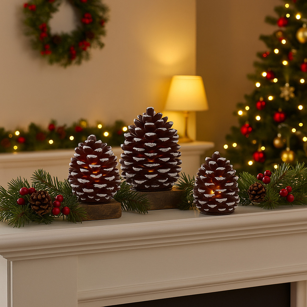 Avilo Brown Pine Cone Flameless LED Candle 3 Piece Image 6