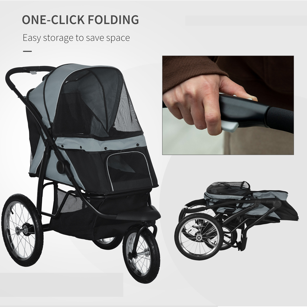 PawHut 3 Wheel Foldable Pet Stroller Grey Image 5