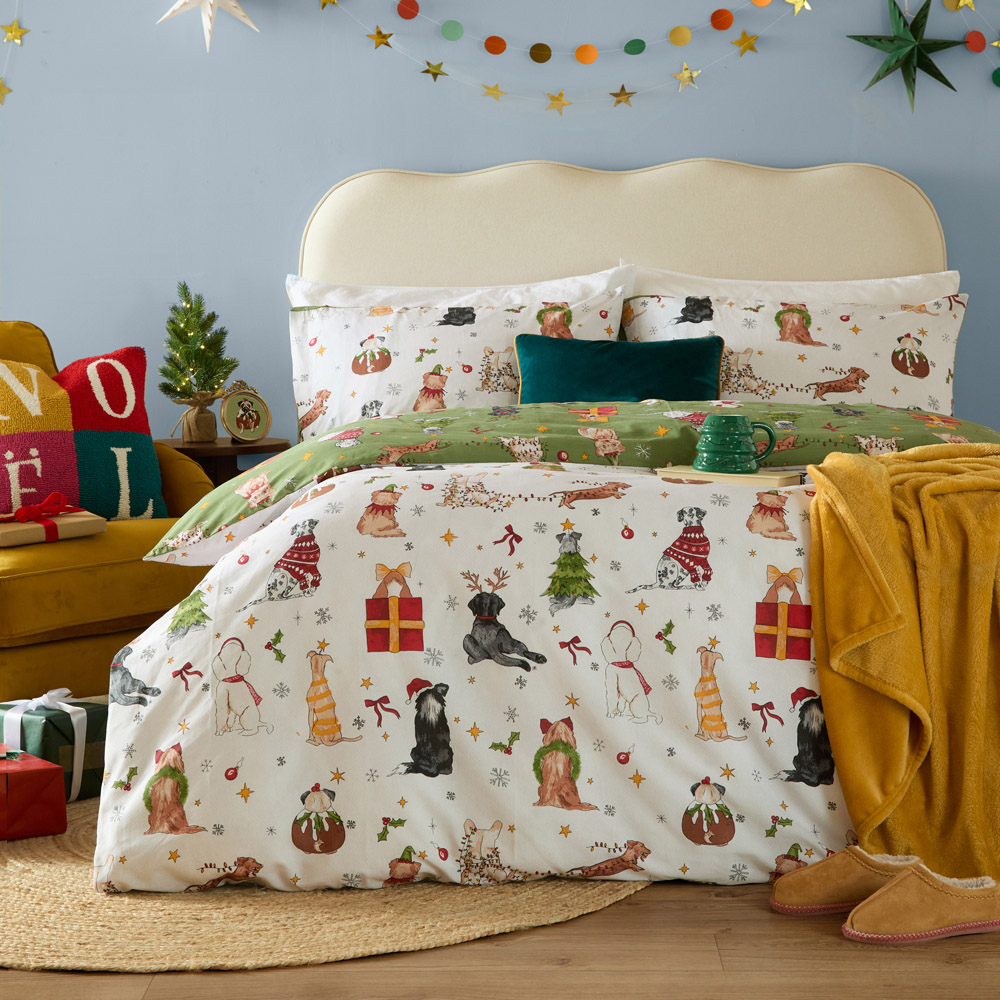 Furn Christmas Pawty King Size Green Reversible Duvet Cover Set Image 2