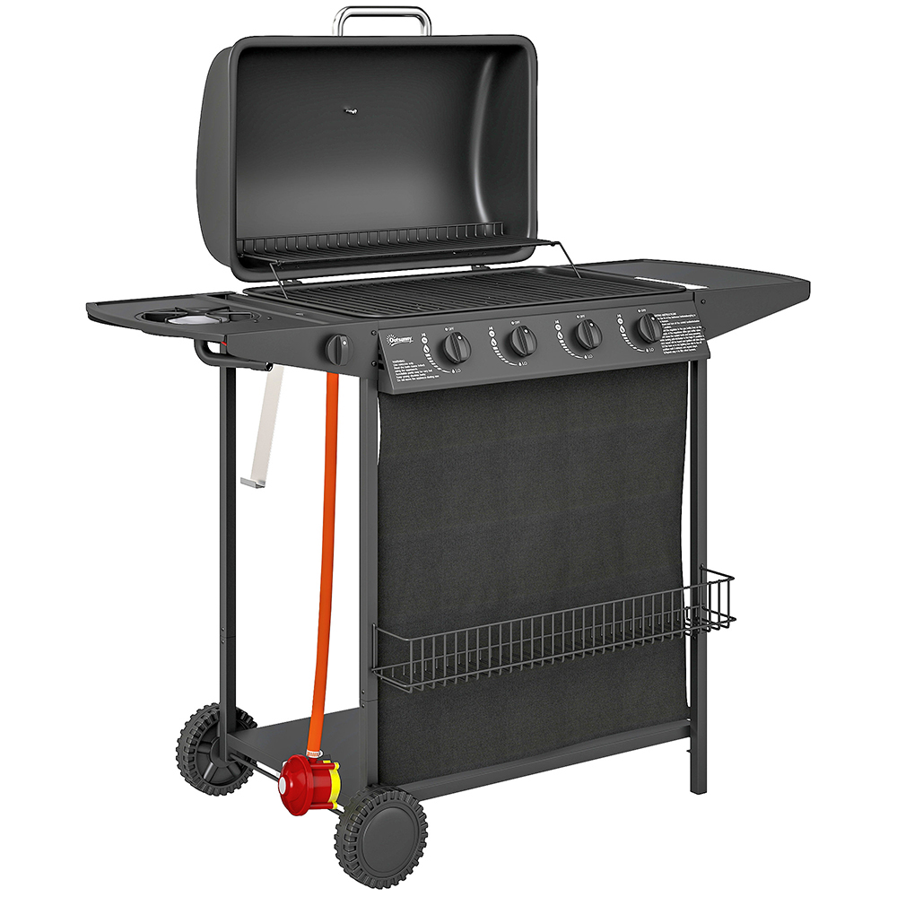 Outsunny Black 5 Burner Gas Barbecue Grill with Lid Image 1