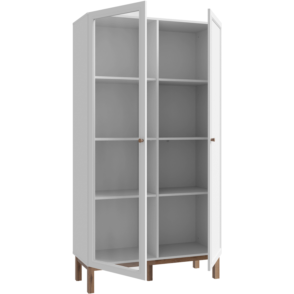 Florence Wensley 2 Door Light Grey and Oak Glass Display Cabinet Image 4