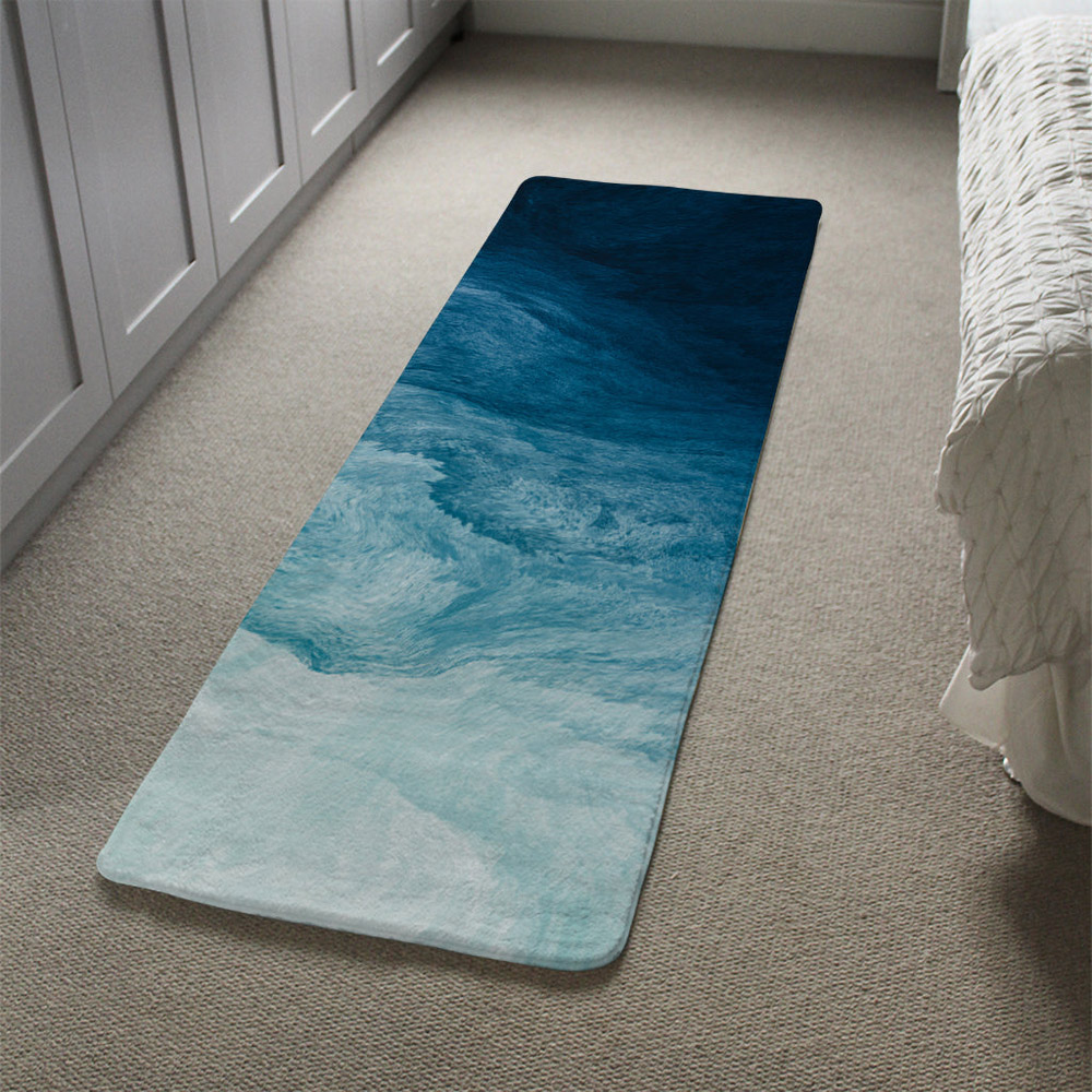 Benjamin Tate Design Faux Wool Abstract Blue Liquid Fluid Designer Runner Rug 235 x 68cm Image 2