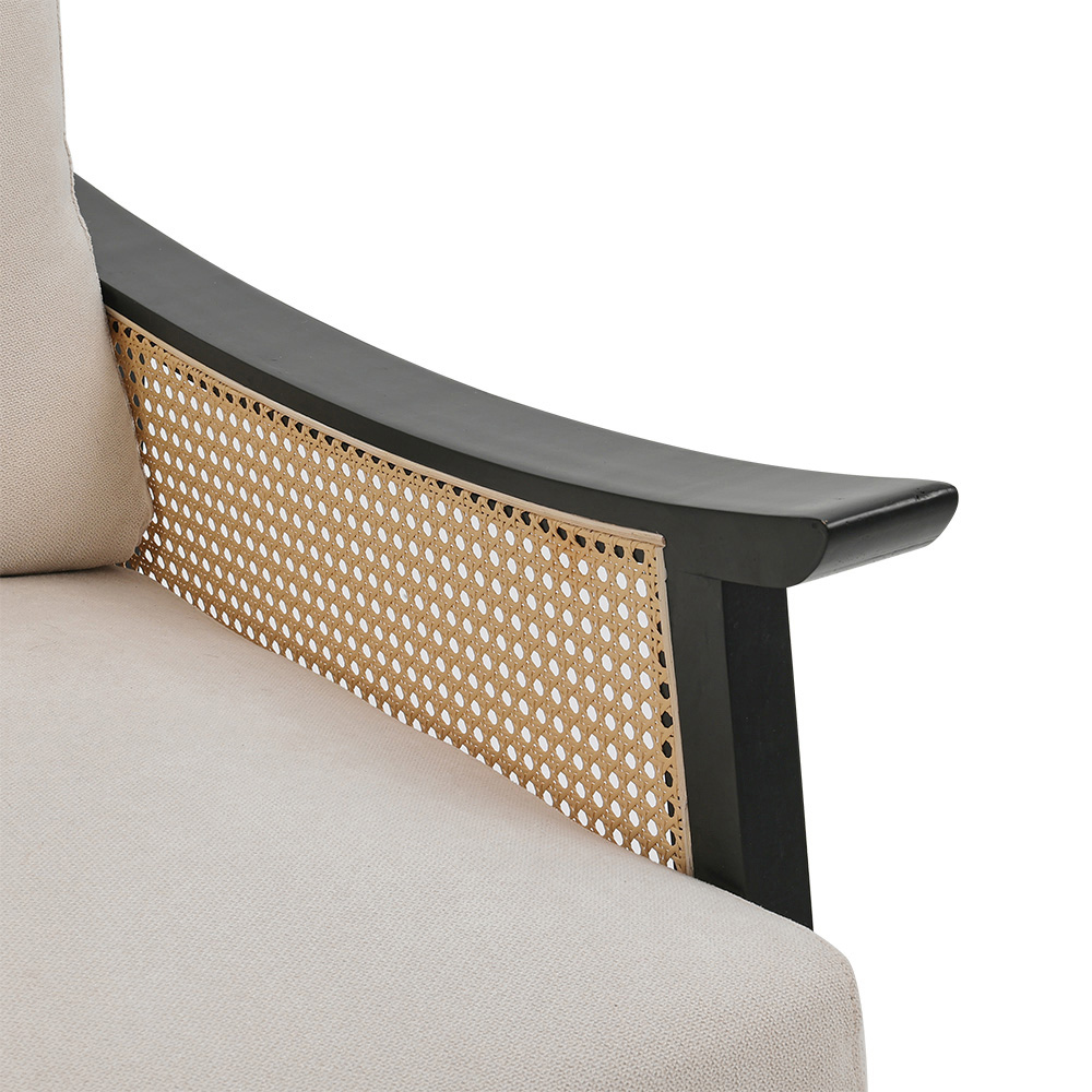 Living and Home Black Fabric Cushion Mid Century Rattan Chair Image 7