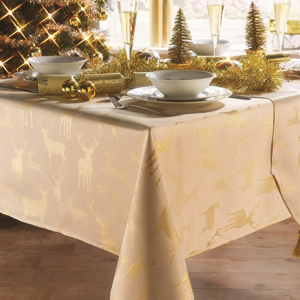 Christmas Story Cream and Gold Stag Table Runner 182cm Image 2