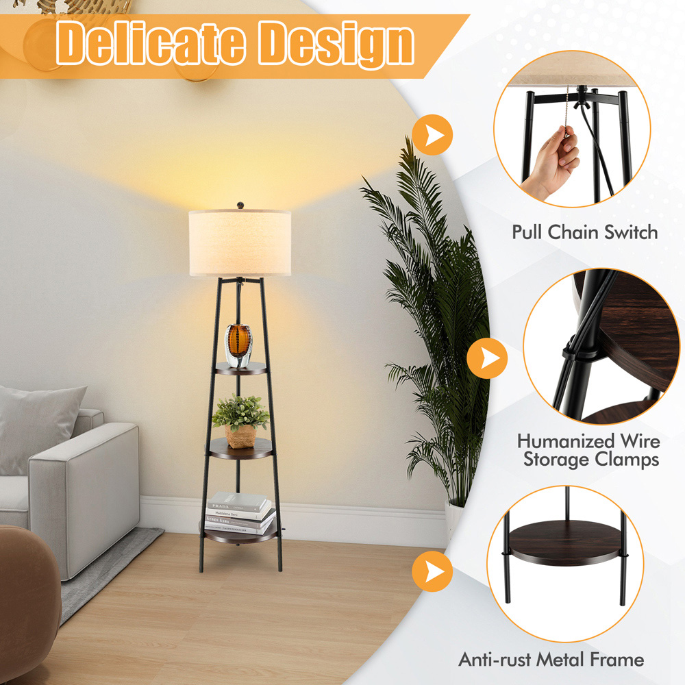 Costway 3 Shelf Linen Lampshade Floor Lamp Image 7