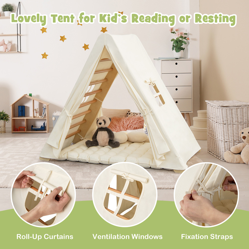 Costway 2 in 1 Beige Kids Triangle Tent Climber Image 7