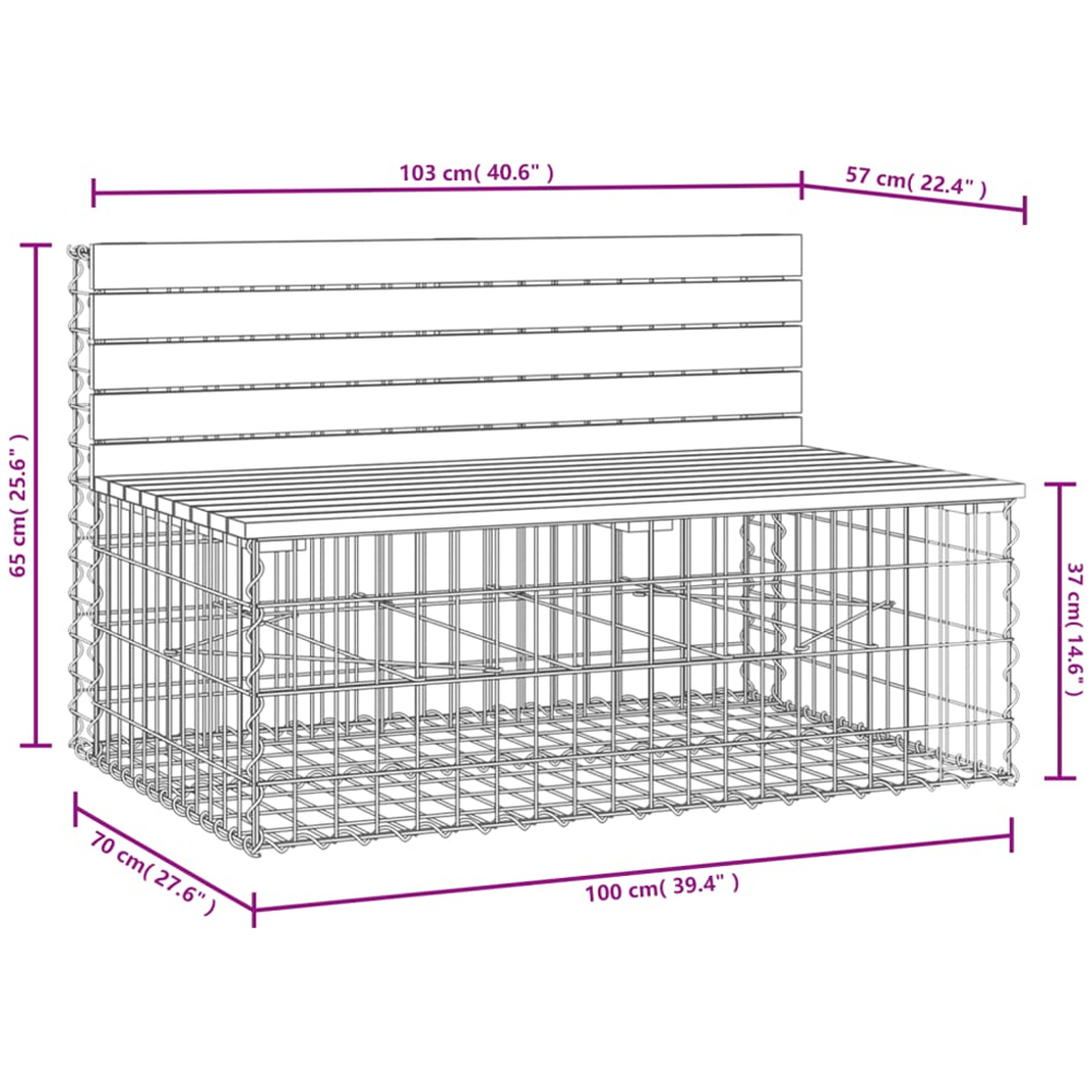 vidaXL Natural Solid Douglas Wood Gabion Design Garden Bench 103 x 70 x 65cm Image 7