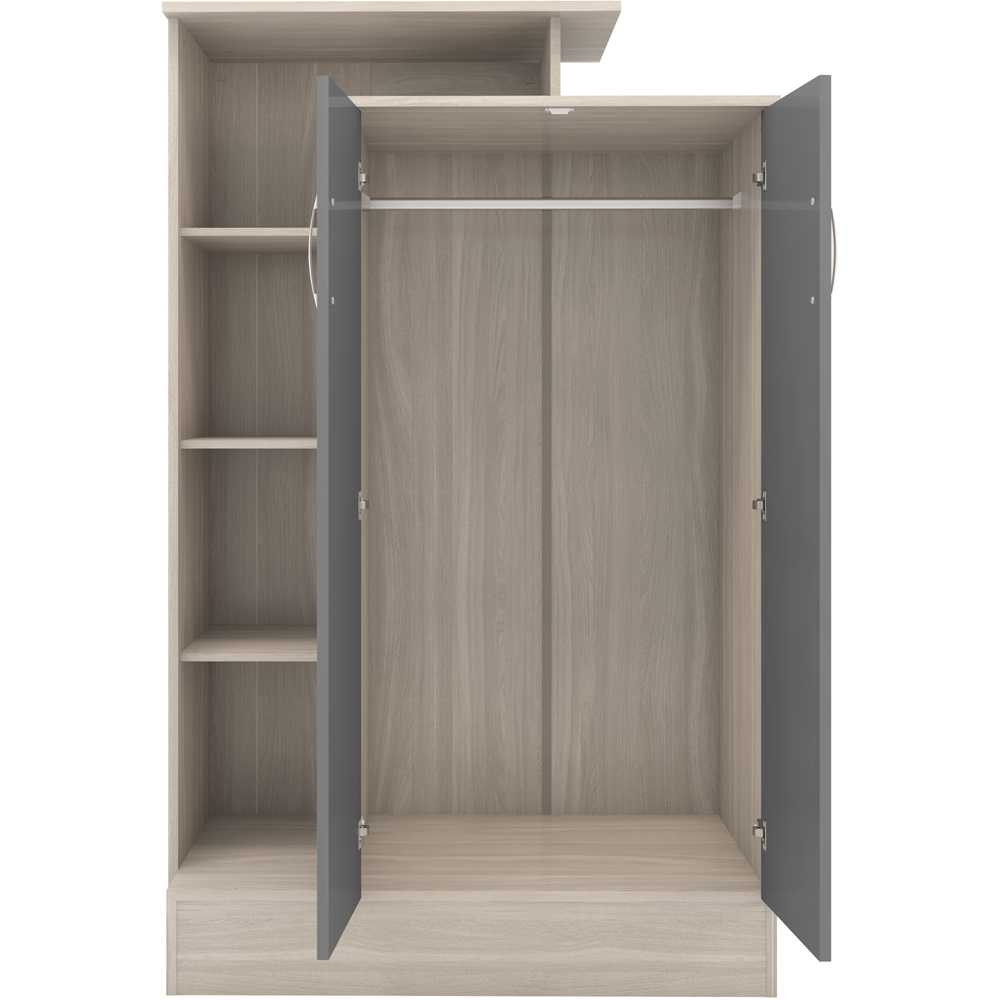 Seconique Nevada 2 Door Grey Gloss and Light Oak Petite Open Shelf Wardrobe Image 5