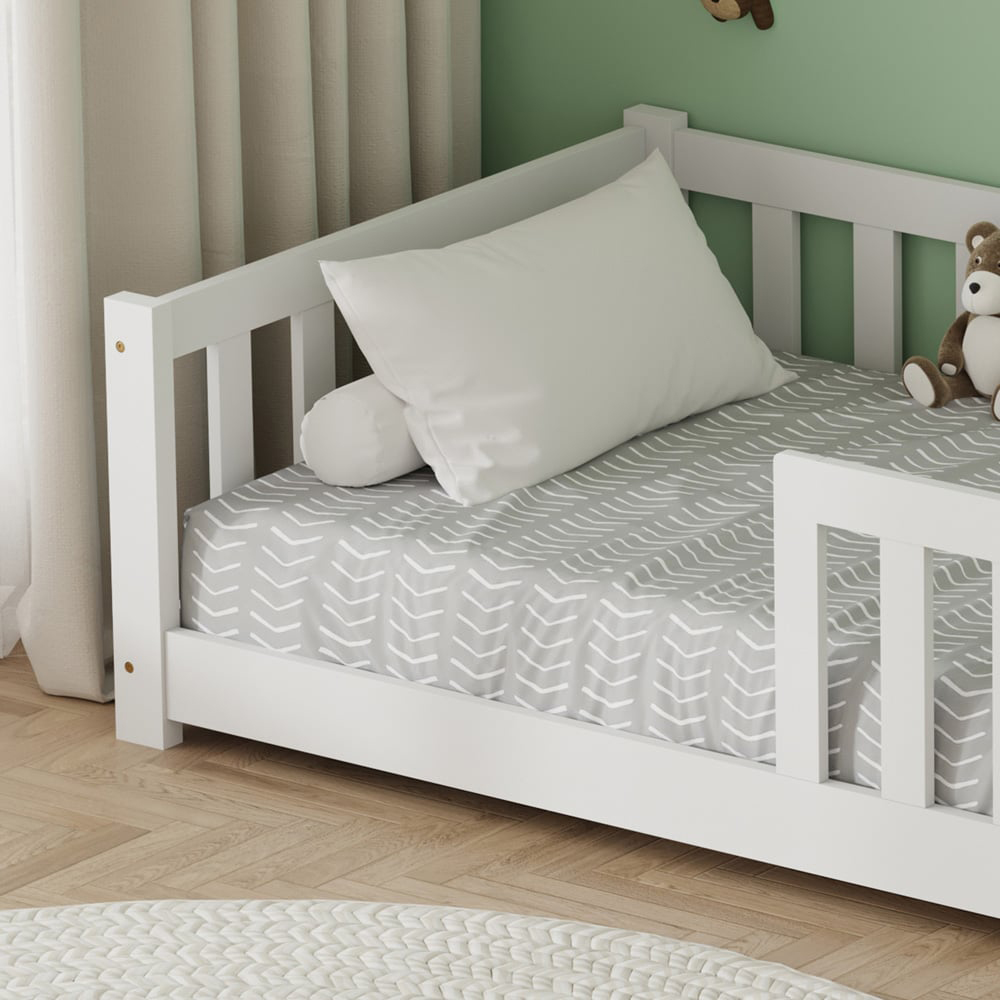 FurnitureHMD White Pine Wood Kids Bed Frame Image 5