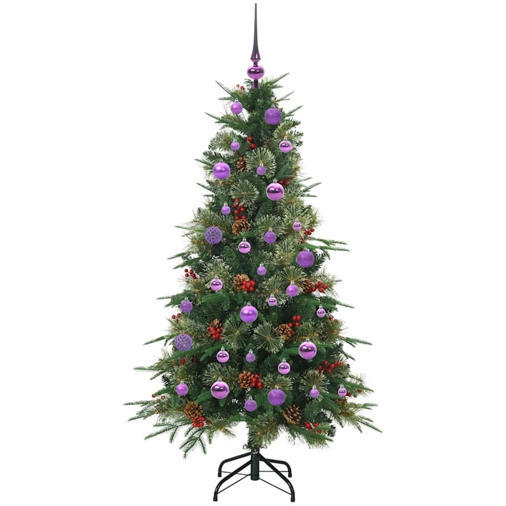 vidaXL Pre-Lit Lilac Baubles Green Artificial Hinged Christmas Tree 5ft Image 4