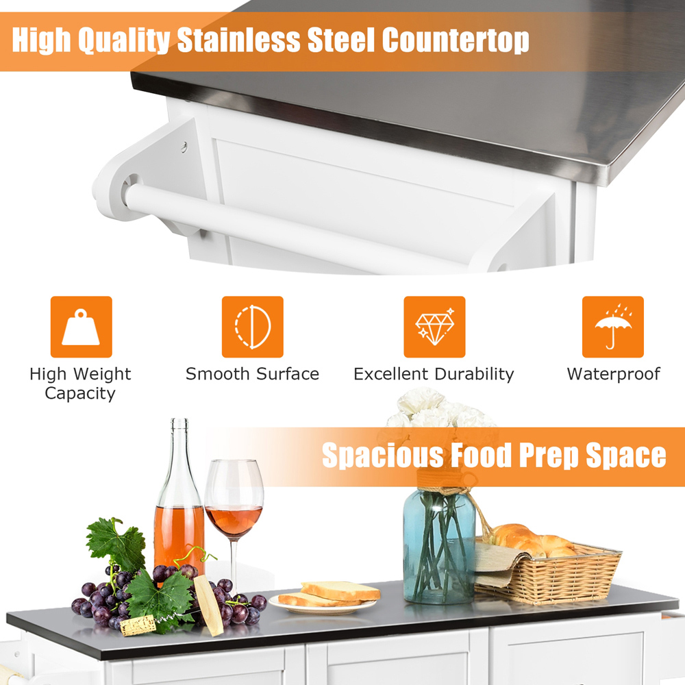 Costway 2 Door 3 Drawer White Rolling Kitchen Island Cart Image 5