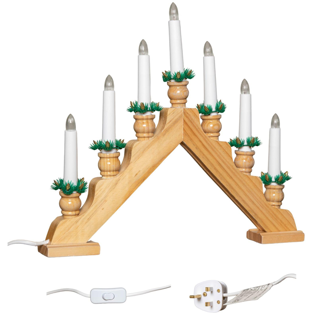 Samuel Alexander 7 Warm White LED Brown Wooden Christmas Candle Bridge 40cm Image 2