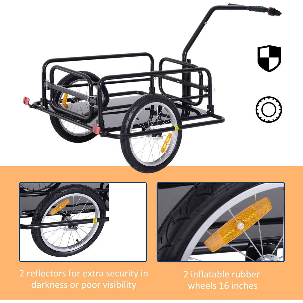 HOMCOM Black Foldable Bicycle Cargo Trailer with Hitch Image 8