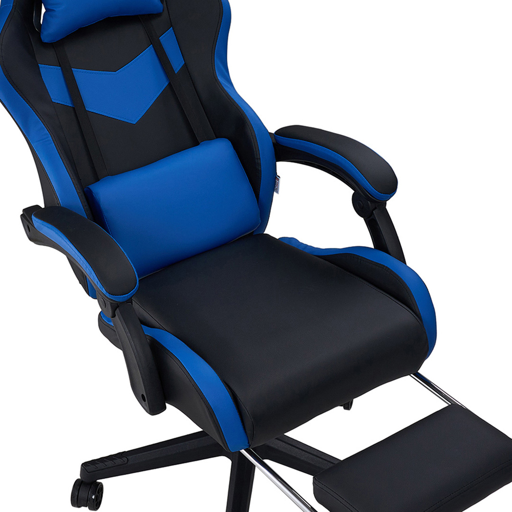 Living and Home Blue and Black Fabric Gaming Chair with Footrest Image 3