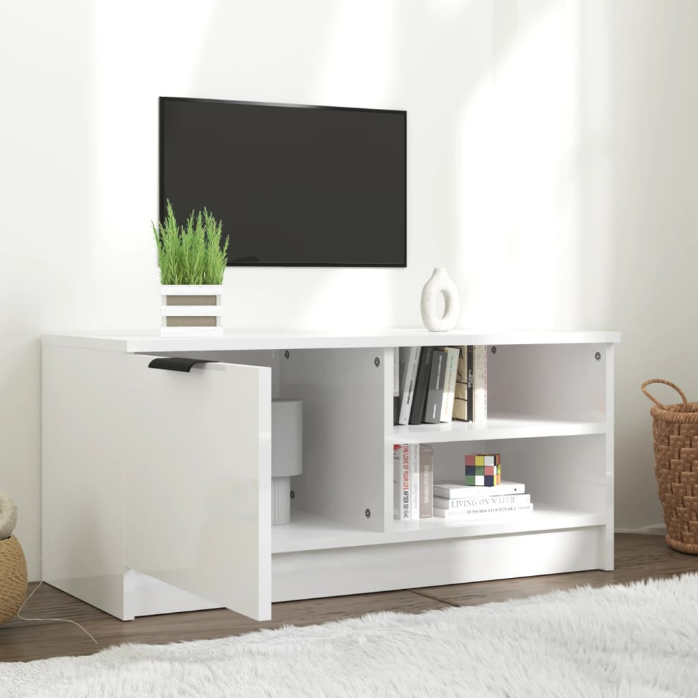 vidaXL Single Door 2 Shelf White TV Cabinet Image 8