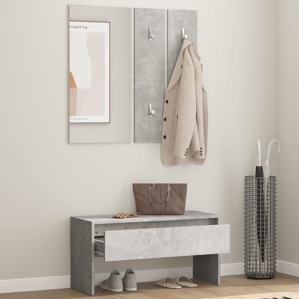 vidaXL 2 Piece Concrete Grey Hallway Furniture Set with Mirror Image 1