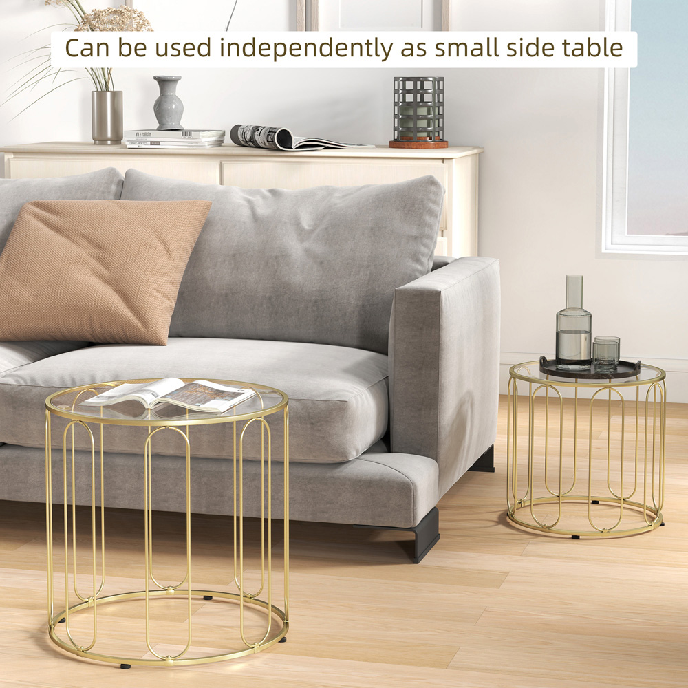 HOMCOM Gold Metal Frame Nesting Coffee Table Set of 2 Image 8
