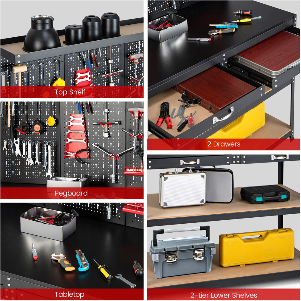 Costway 2 Drawer 2 Shelf Black Multipurpose Garage Worktable Image 6