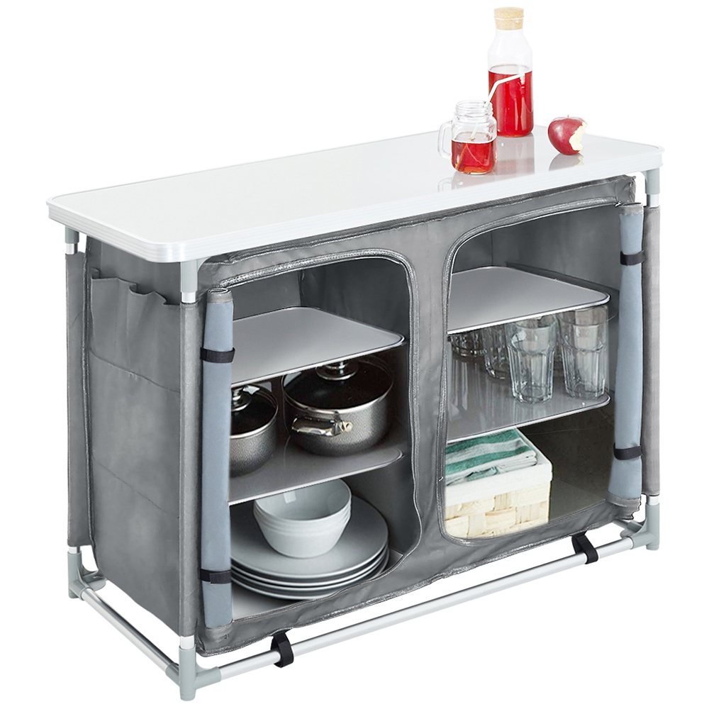 Living and Home Portable Grey Camping Kitchen Cabinet Image 3