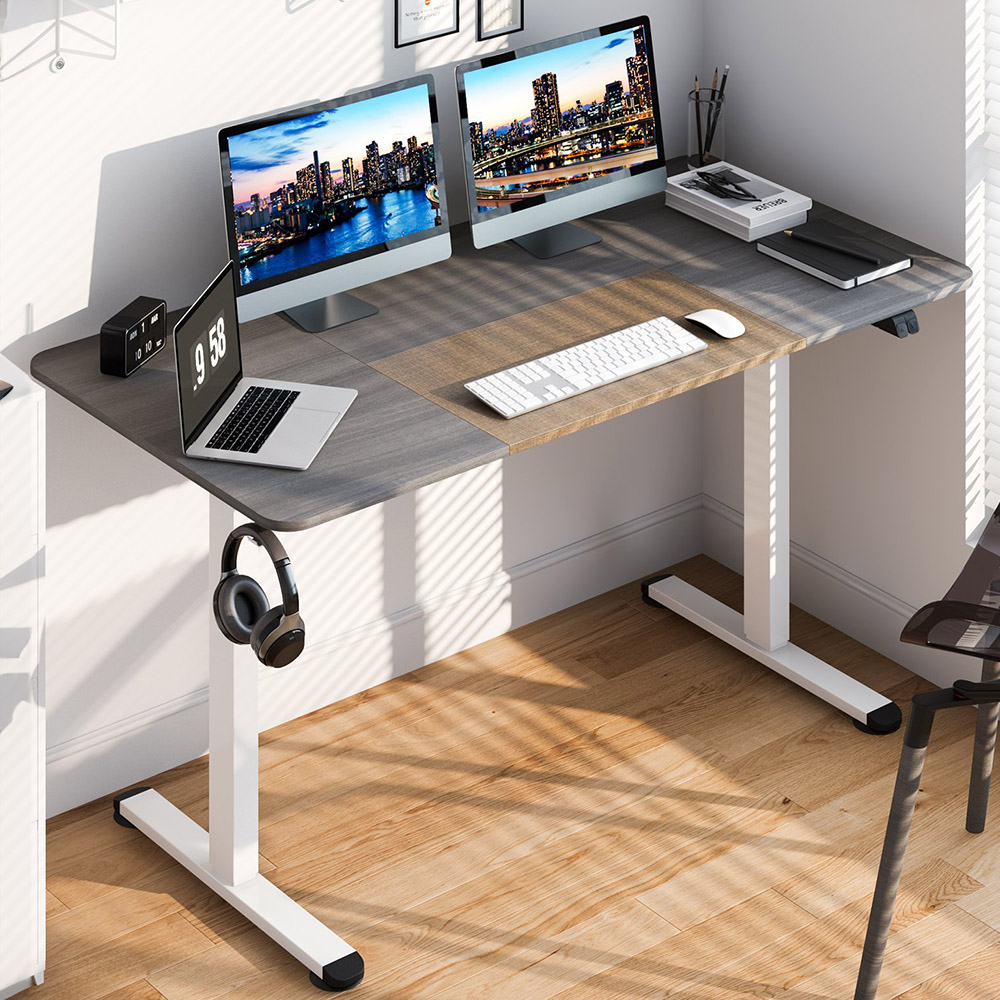 Costway Grey Adjustable Computer Desk with Headphone Hook Image 1
