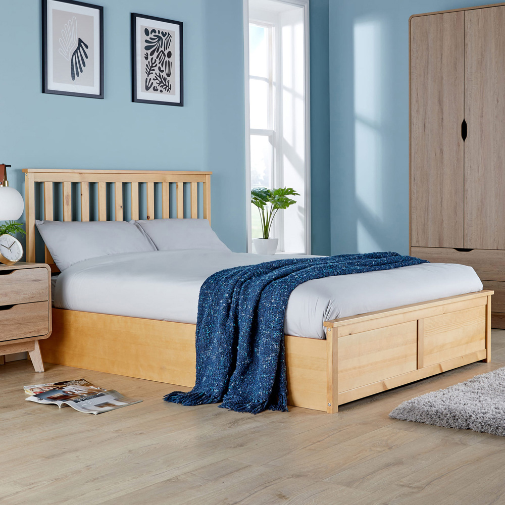 Home Source Double Oak Effect End Lift Ottoman Storage Bed Frame Image 9