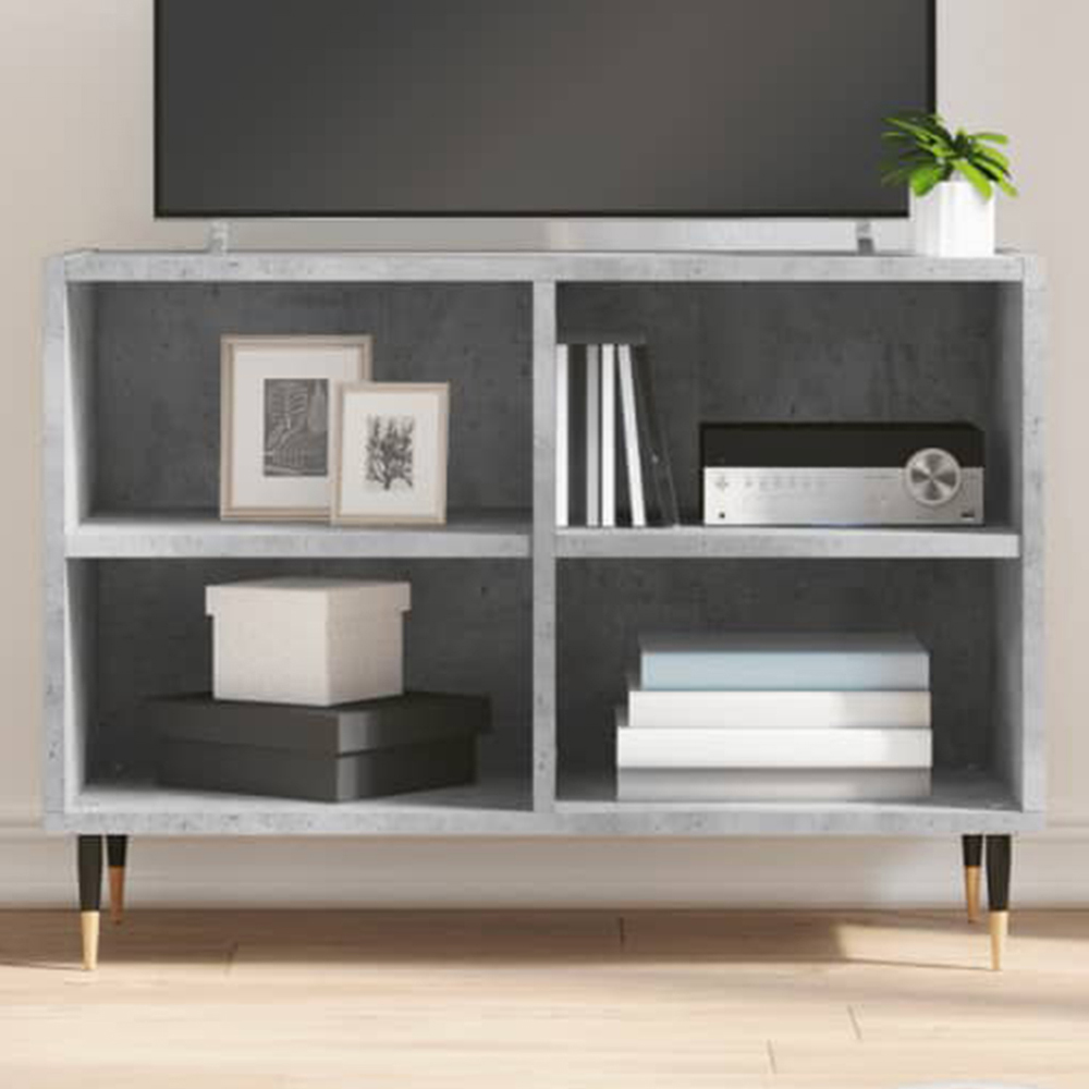 vidaXL 4 Shelf Concrete Grey TV Cabinet Image 1