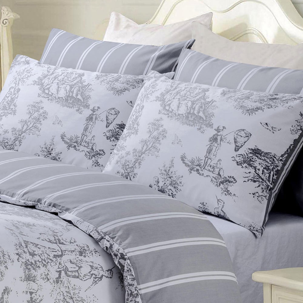 Velosso Toile De Jouy Super King Grey Duvet Set Image 3