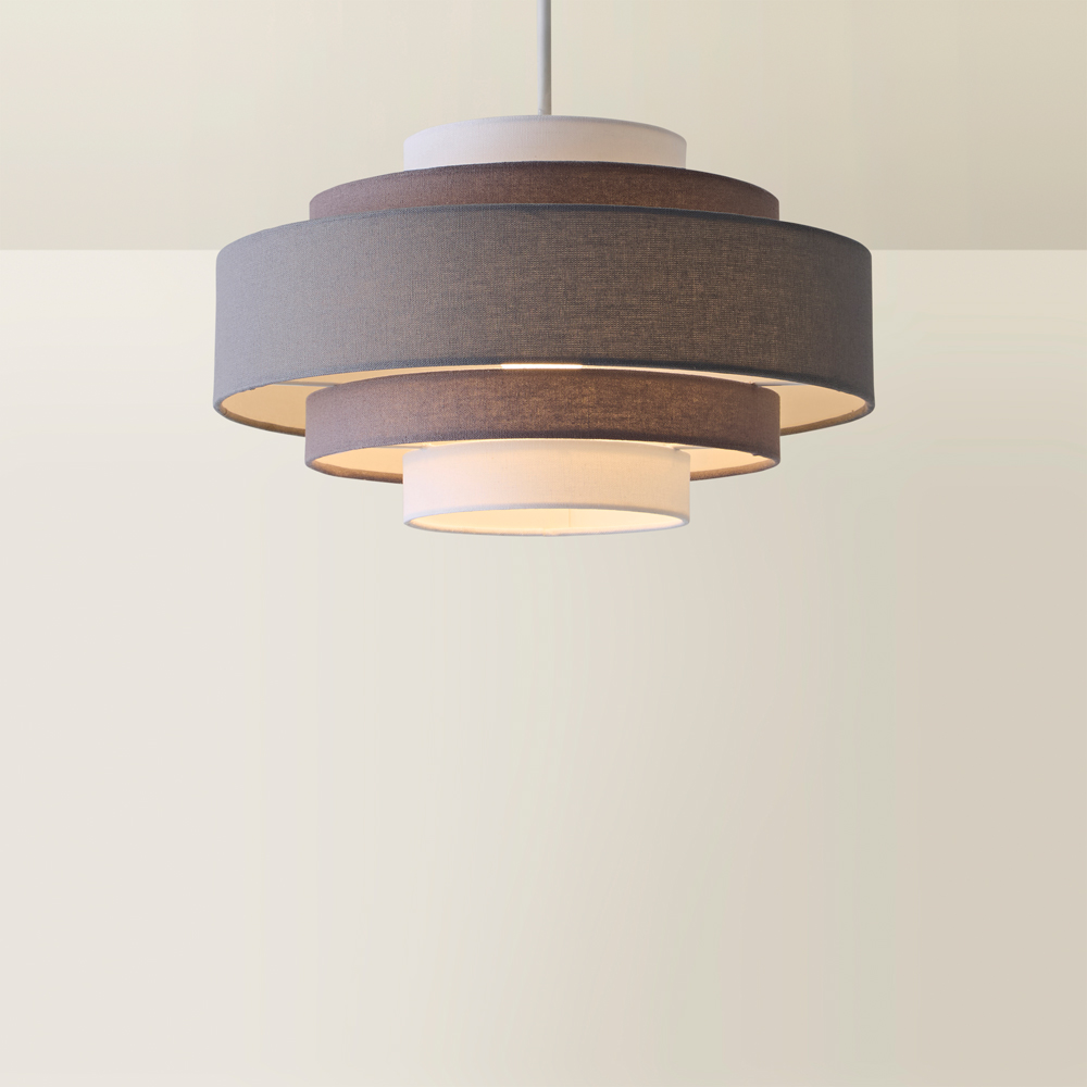 ValueLights Hampshire 5-Tier 3 Tone Grey Fabric Ceiling Pendant Lamp Shade Image 5