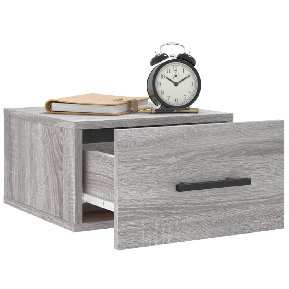vidaXL Single Drawer Grey Sonoma Oak Wall Mounted Bedside Table Image 4