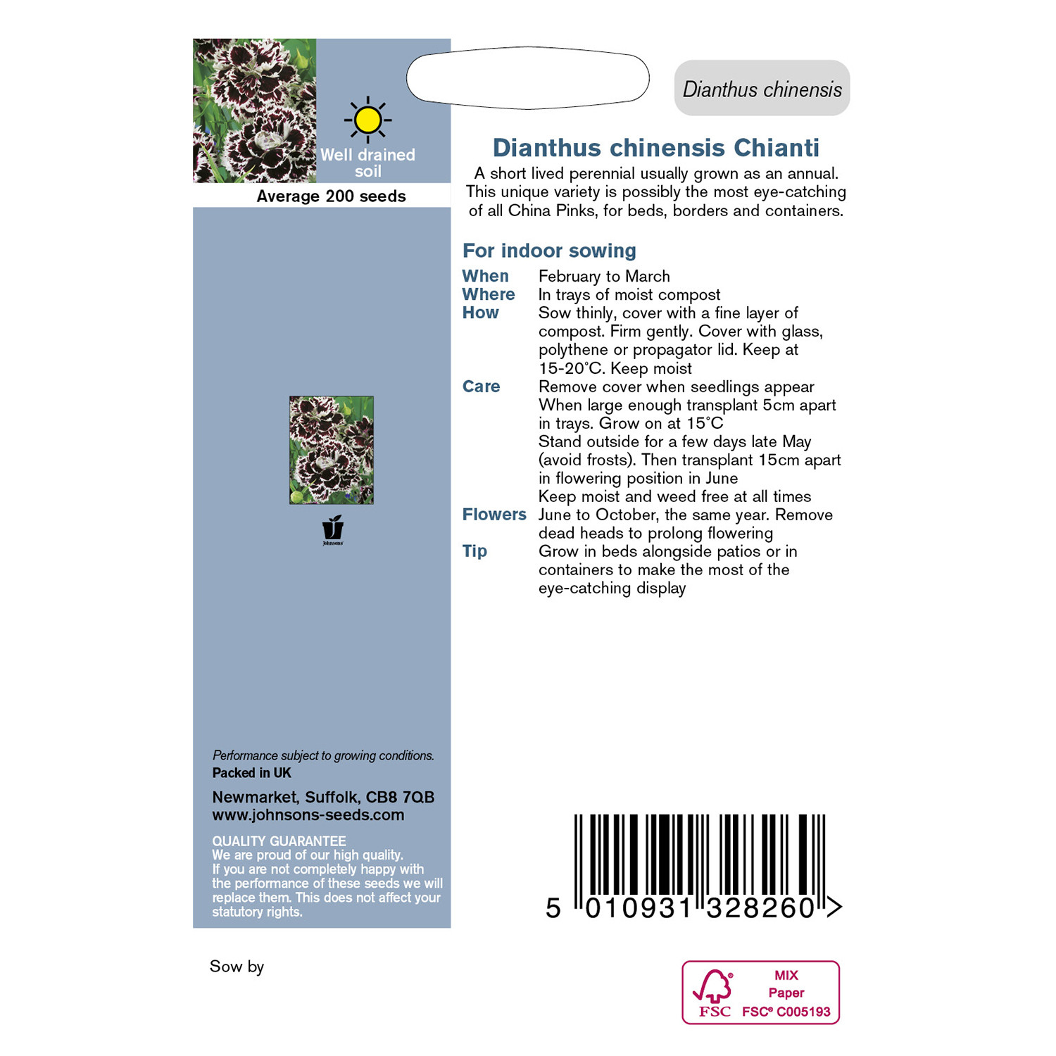 Johnsons Dianthus Chinensis Chianti Image 2