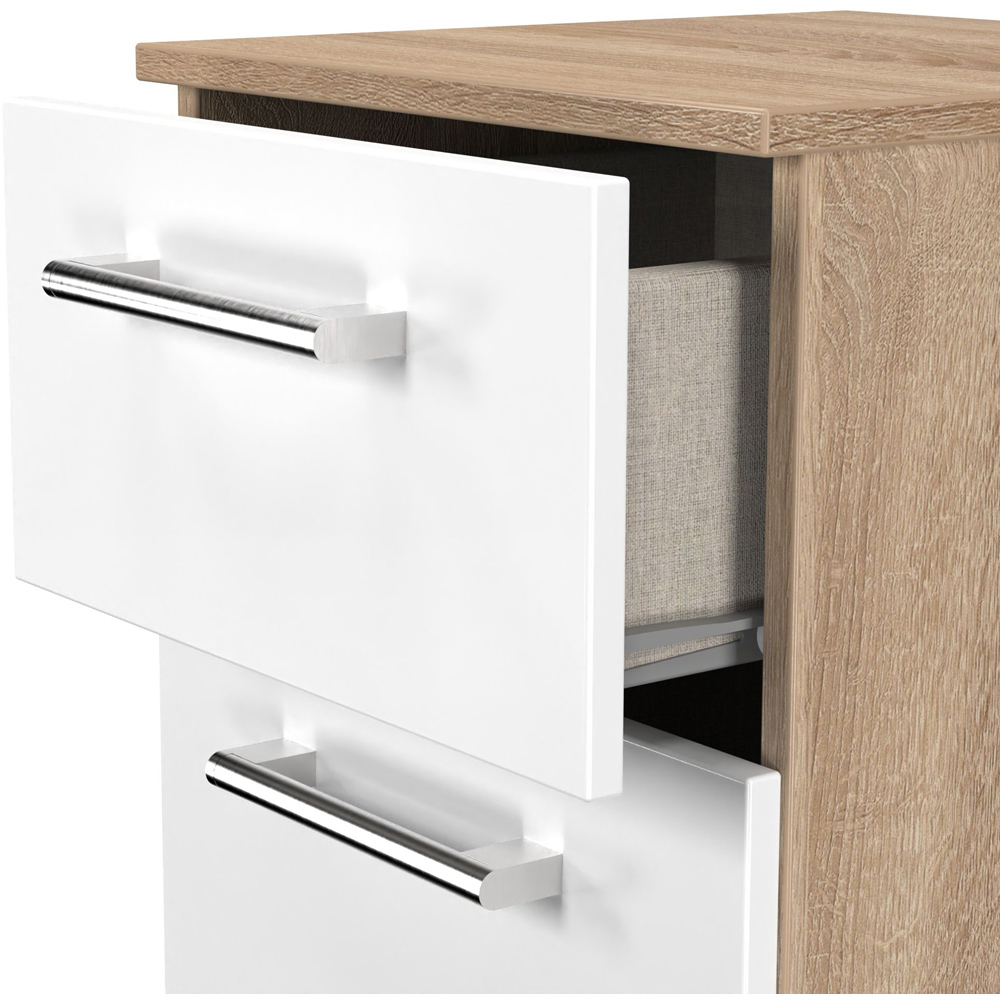 Crowndale Devon 2 Drawer Matt White and Bardolino Oak Compact Bedside Cabinet Ready Assembled Image 6