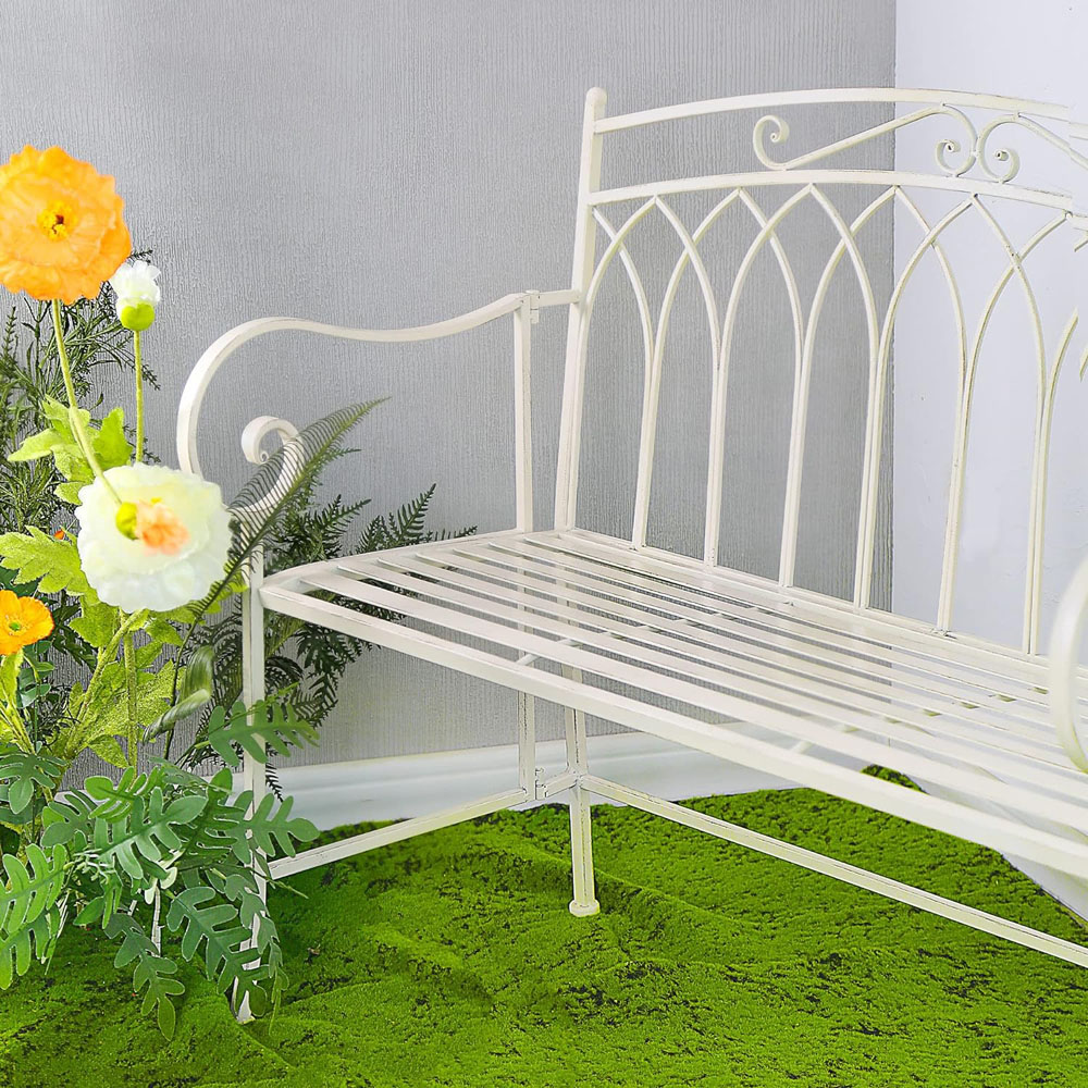 GlamHaus Varesa Antique White Garden Bench Image 7