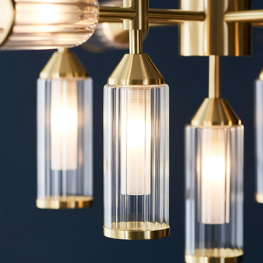Merano Trieste Clear Frosted Glass Satin Brass Plate Multi Arm Pendant Ceiling Light Image 4