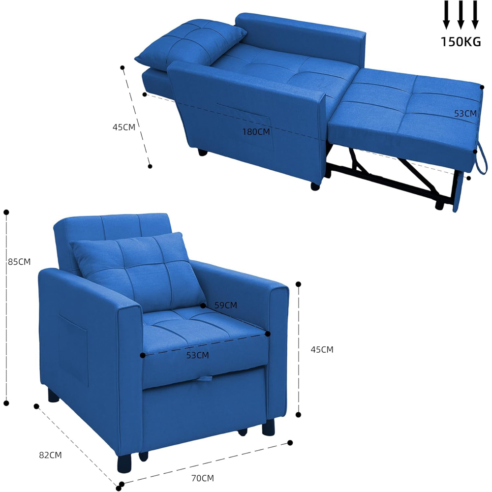 Alivio Singel Seater 3-in-1 Blue Convertible Sofa Bed Chair Image 9