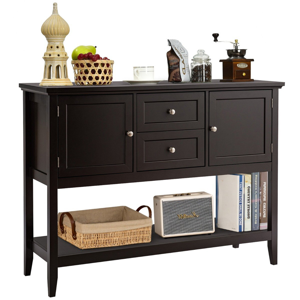 Costway 2 Drawer 2 Door Single Shelf Brown Wooden Buffet Table Image 2