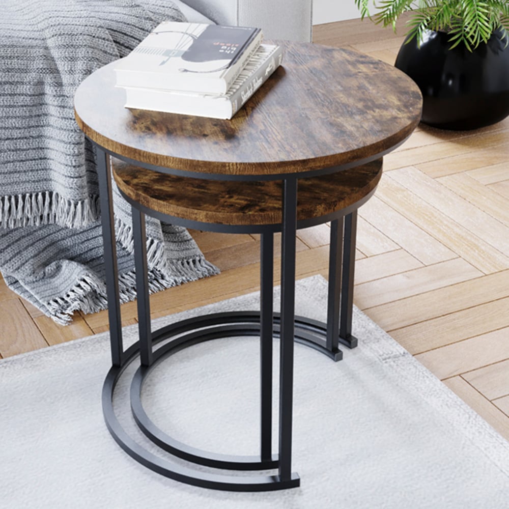 Vida Designs Brooklyn Dark Wood Nest of Tables Set of 2 Image 1