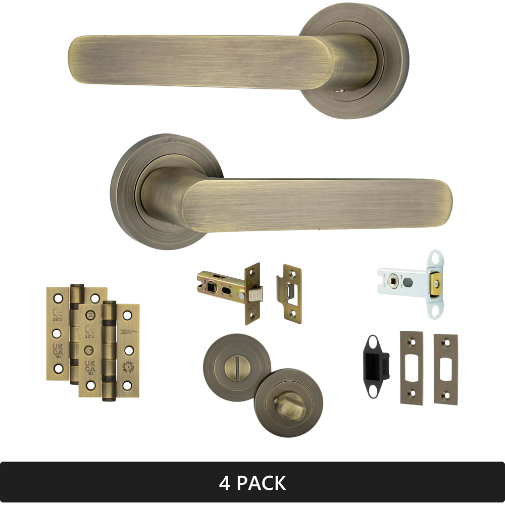 AXS Hardware Harlem Antique Brass Bathroom Door Handles on Rose 4 Pack Image 8