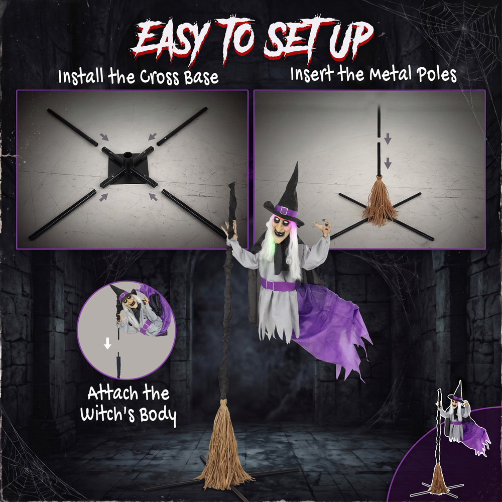 HOMCOM Light Up Life-Size Animated Scary Witch Halloween Decoration 6.5ft Image 7