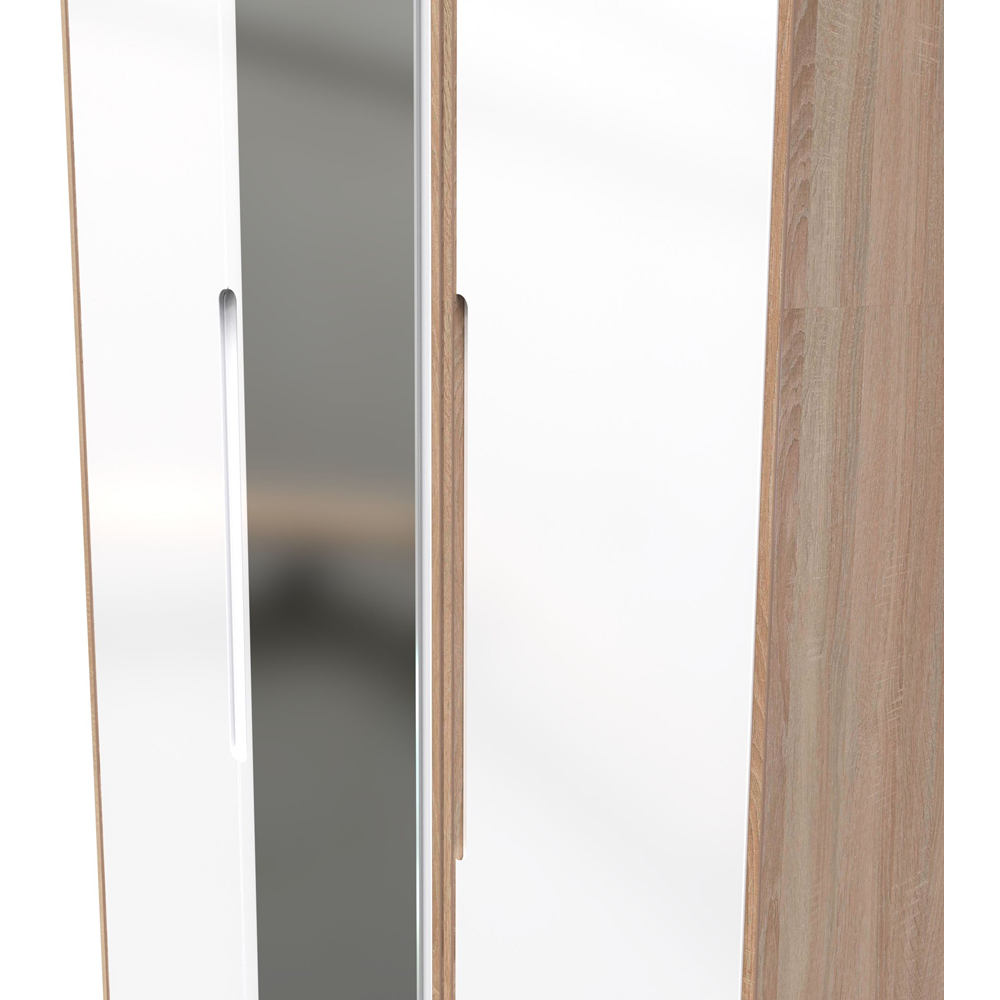 Crowndale Monaco 3 Door White Gloss and Bardolino Oak Tall Mirror Wardrobe Ready Assembled Image 5