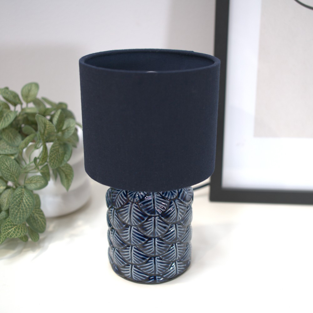 ValueLights Priyah Fabric Shade Navy Ceramic Scallop LED Table Lamp 2 Pack Image 3