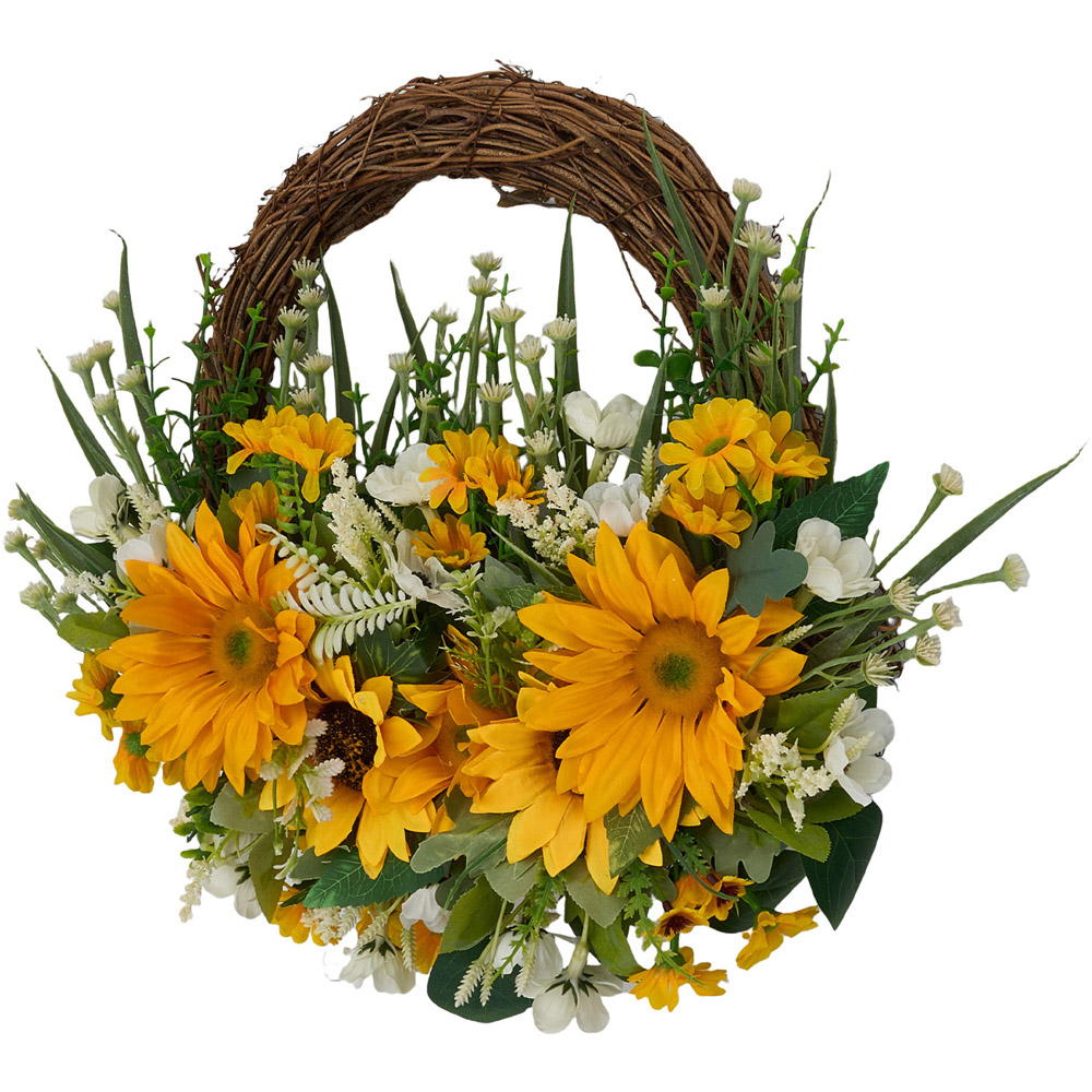 Living and Home Artificial Yellow Sunflower Door Wreath 45 x 36cm Image 3