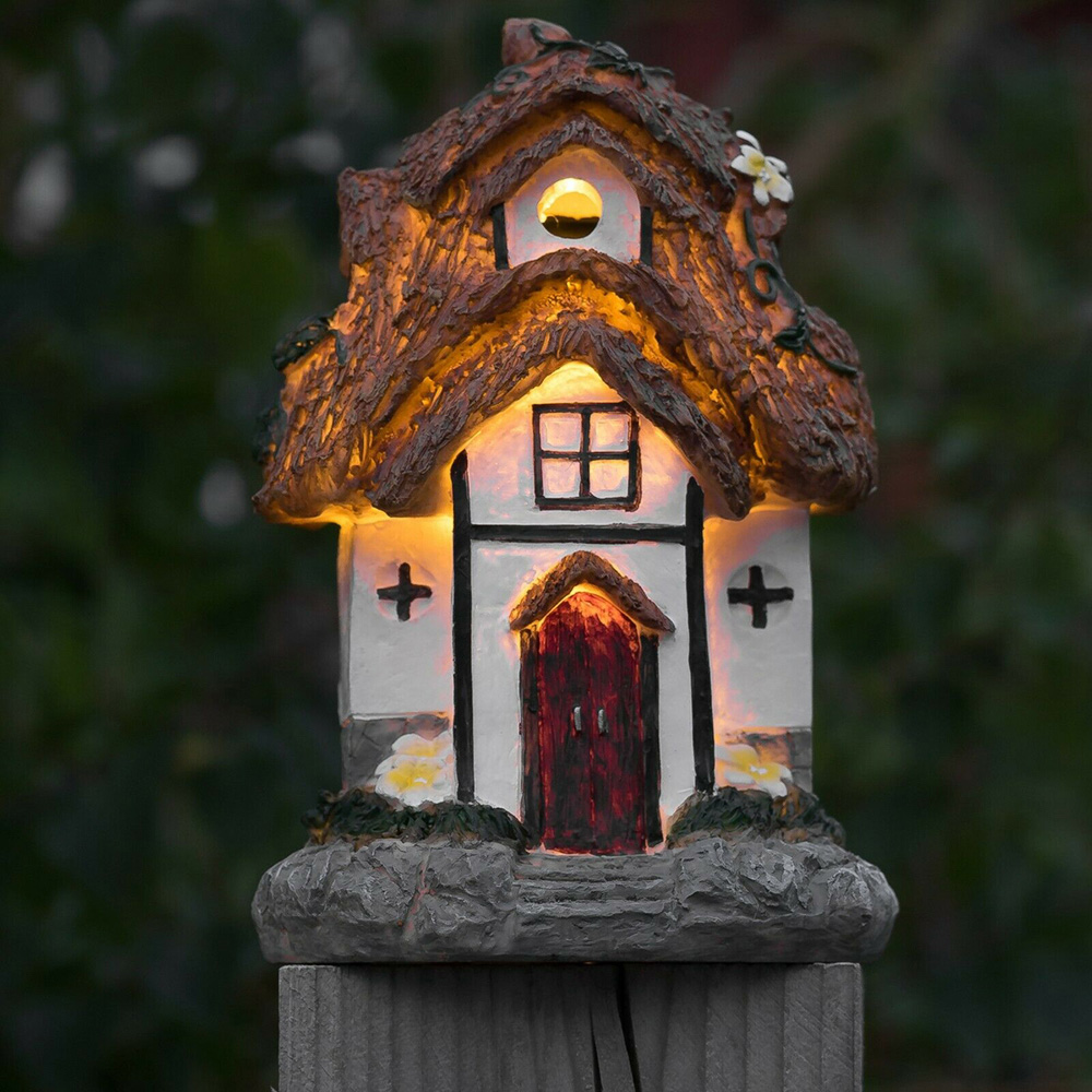 wilko Thatched Cottage Fairy House Solar Garden Ornament Image 5