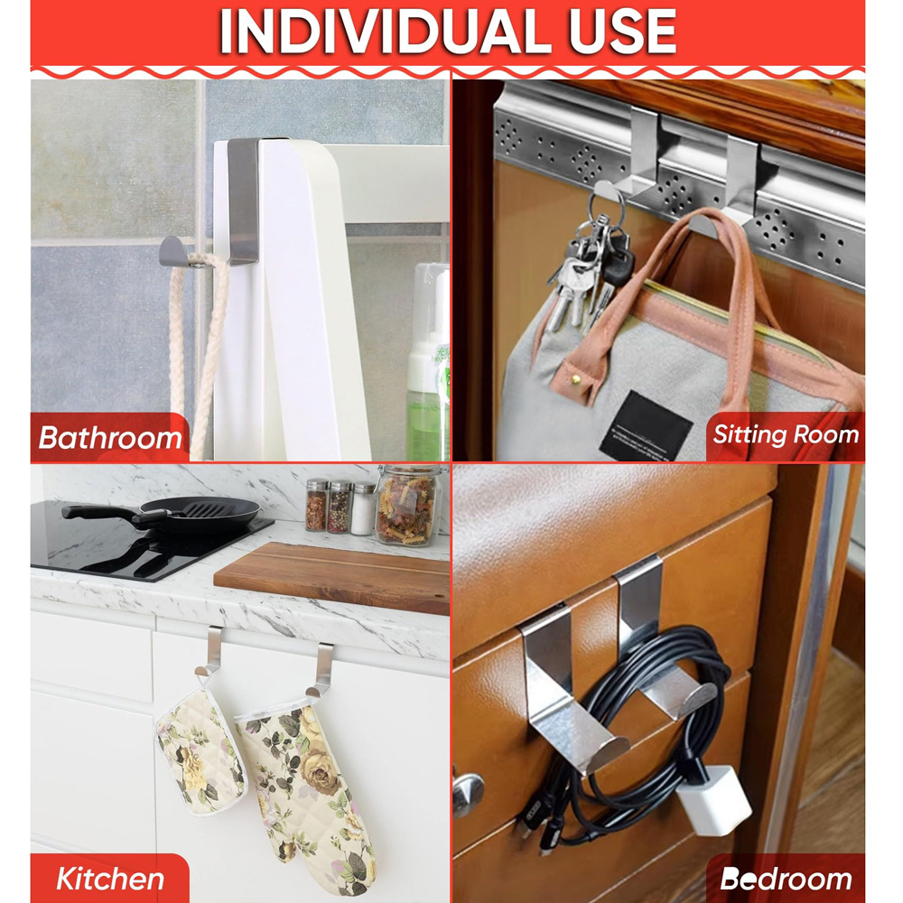 ATEK Stainless Steel Reversible Over Door Hook 10 Pack Image 7