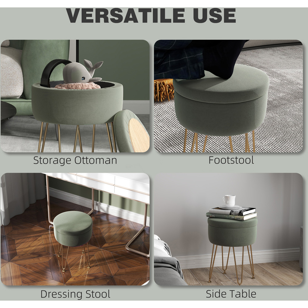 HOMCOM Green Velvet Ottoman Footstool with Metal Hairpin Legs Image 6