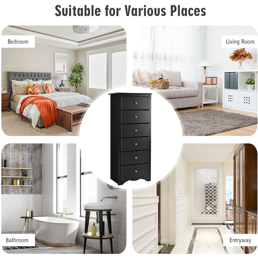Costway 6 Drawer Black Storage Cabinet Image 5