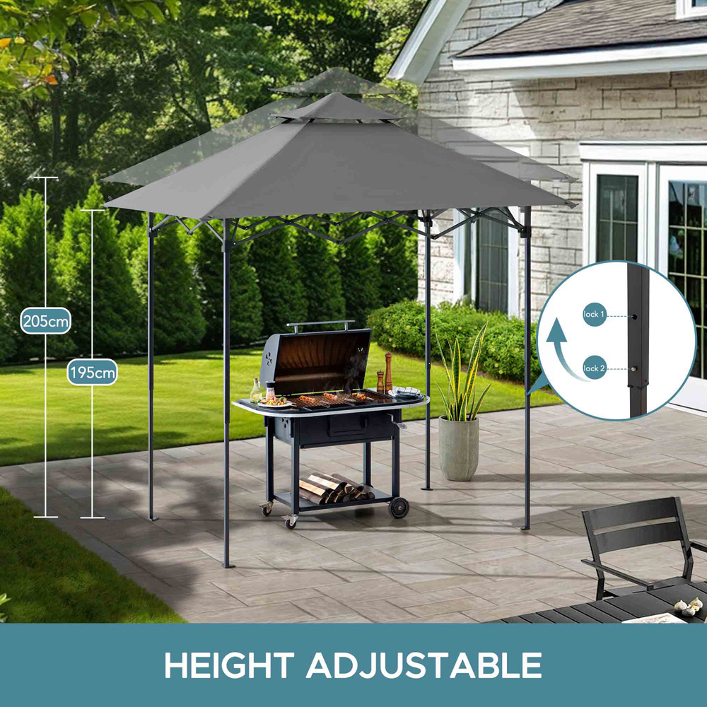 Sunjoy 2.56 x 1.6m Grey Double Tier Canopy Adjustable Gazebo with Magnetic LED Light Image 8