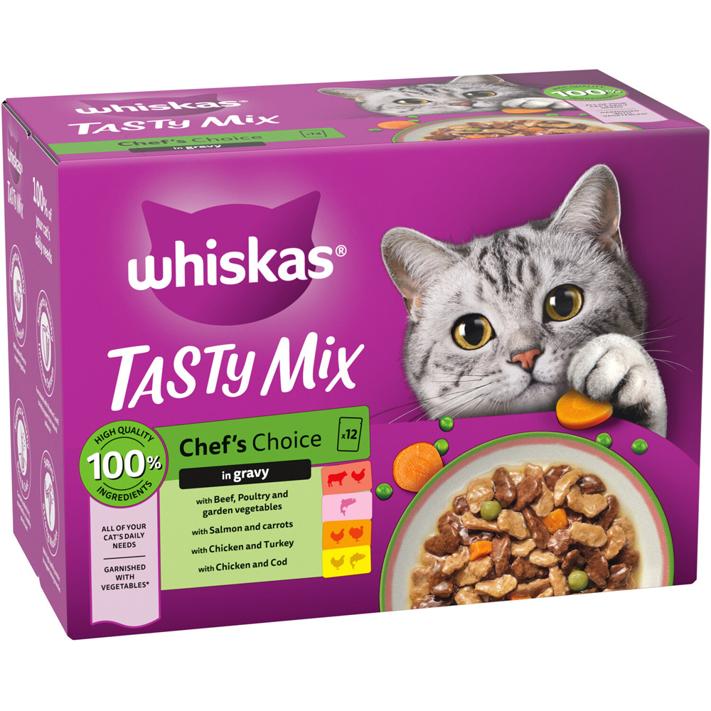 Pack of 12 Whiskas Tasty Mix in Gravy Cat Food Pouches Image 8