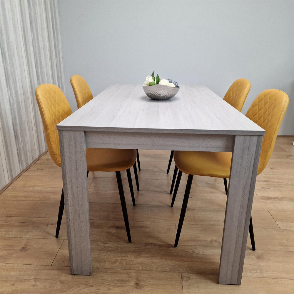 Kosy Koala 4 Seater Faux Leather Gem Pattern Rectangular Dining Set Grey and Mustard Image 3