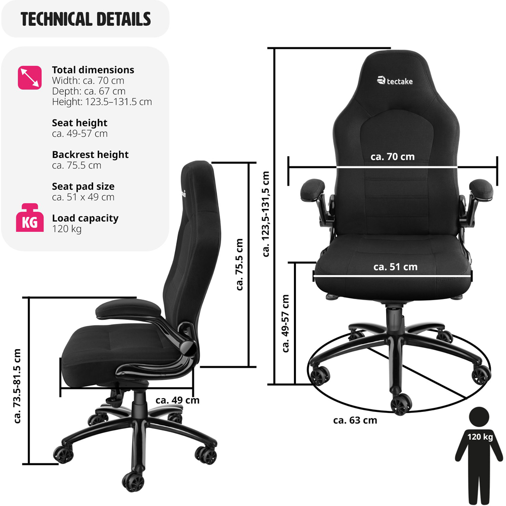 tectake Springsteen Black Height Adjustable Office Chair Image 9