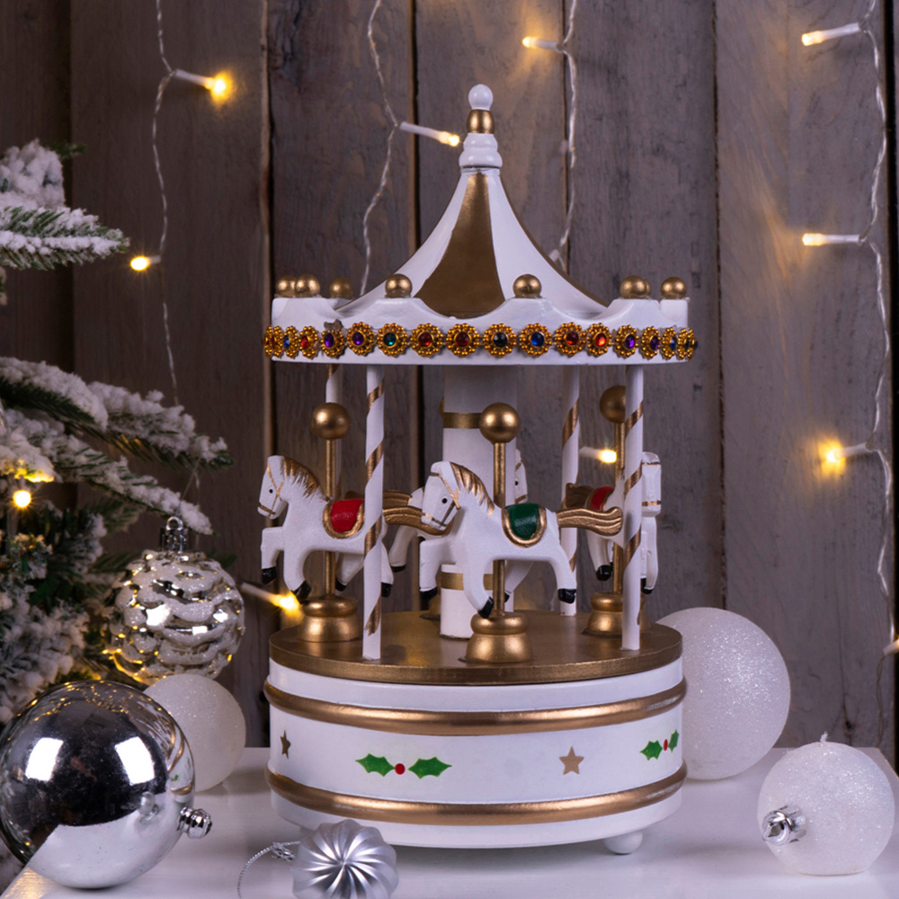 St Helens White Xmas Carousel Music Box Image 2